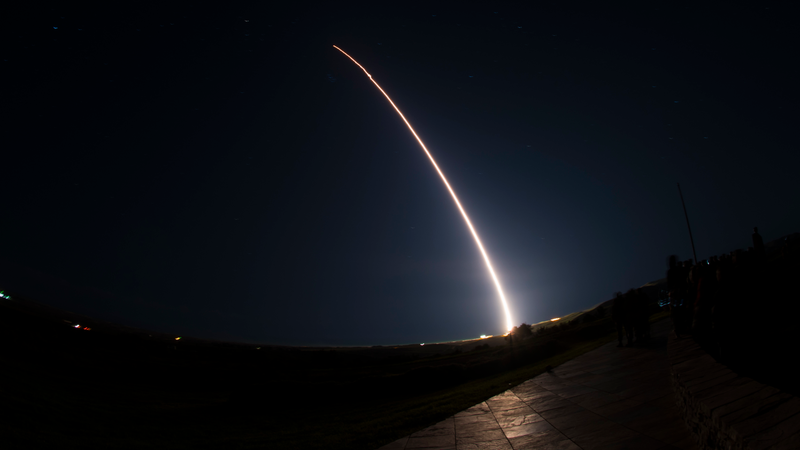 An unarmed Minuteman III ICBM launches during a developmental test at Vandenberg Air Force Base in California on February 5, 2019